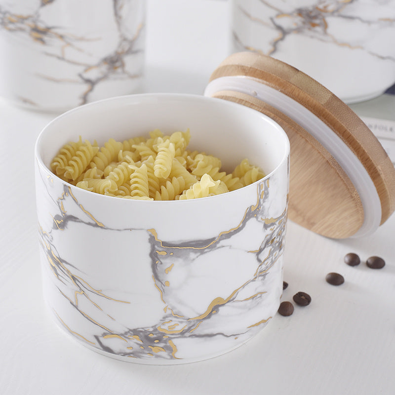 Marbled Ceramic Wooden lid airtight jar