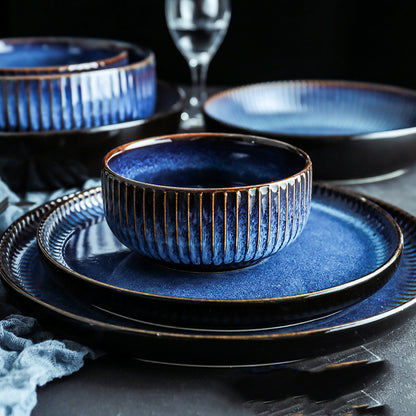 Kiln Turned Blue Ceramic Tableware Noodle Bowl