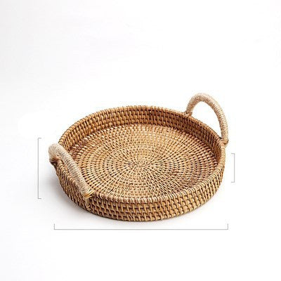 Wooden Handle Round Wicker Basket