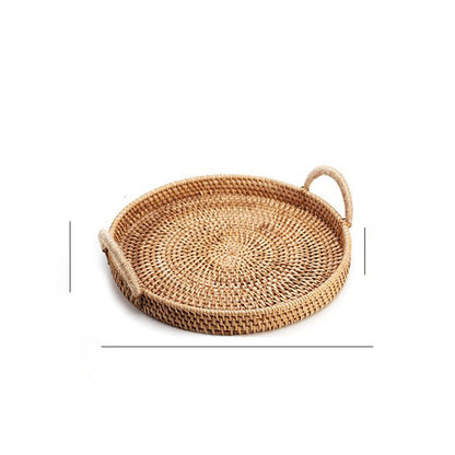 Wooden Handle Round Wicker Basket