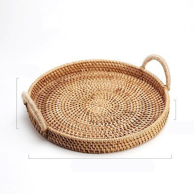 Wooden Handle Round Wicker Basket