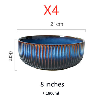 Kiln Turned Blue Ceramic Tableware Noodle Bowl