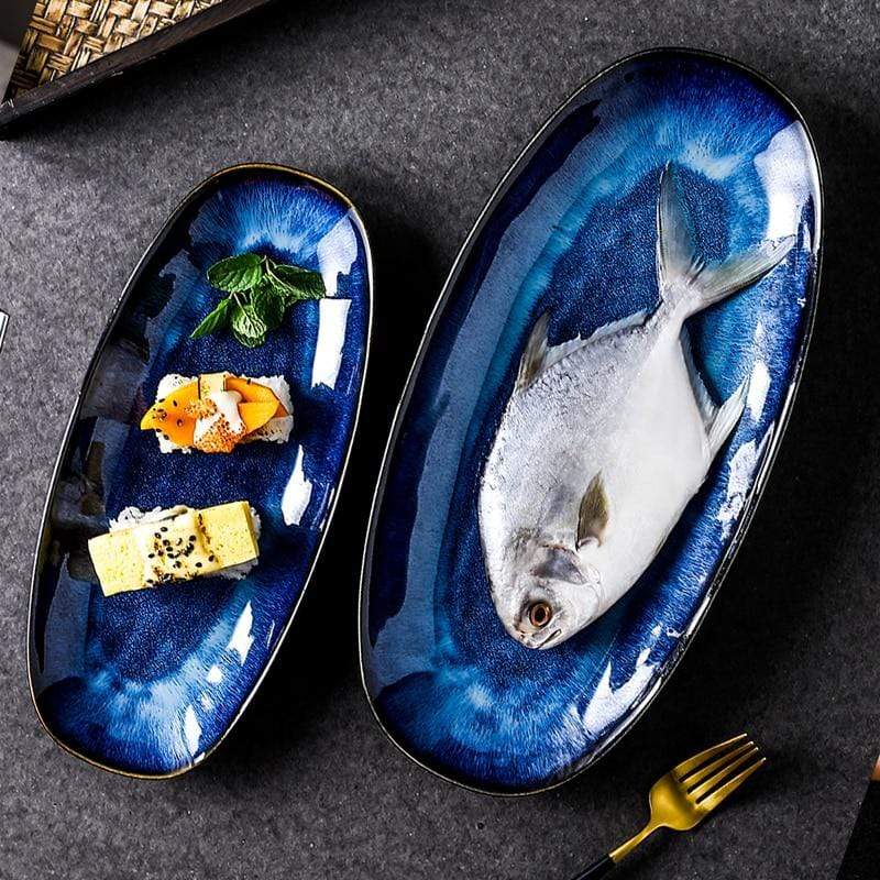 Ocean Waves Deep Blue Serving Dish