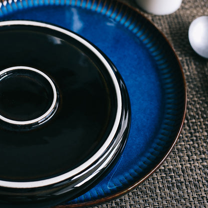 Blue Striped Flat Household Ceramic Plate